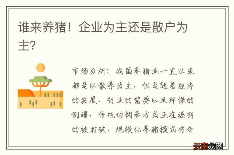 谁来养猪！企业为主还是散户为主？