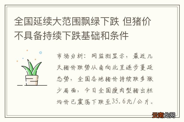 全国延续大范围飘绿下跌 但猪价不具备持续下跌基础和条件