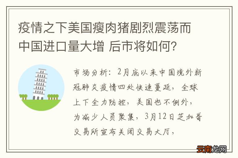 疫情之下美国瘦肉猪剧烈震荡而中国进口量大增 后市将如何？