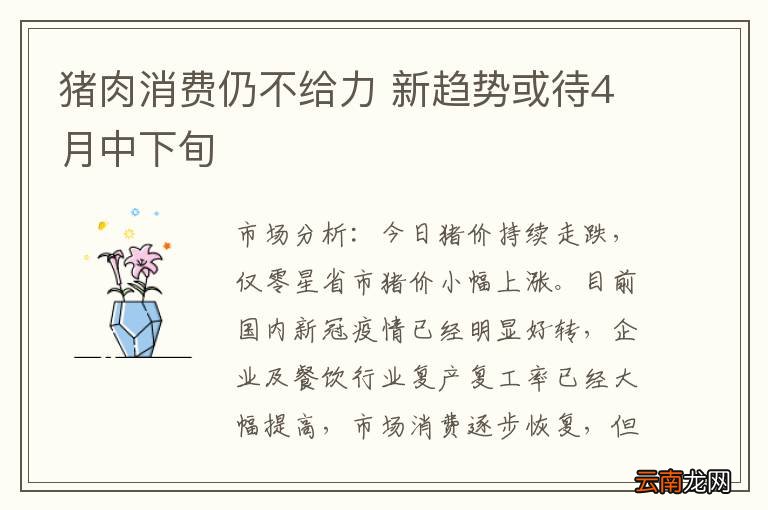 猪肉消费仍不给力 新趋势或待4月中下旬