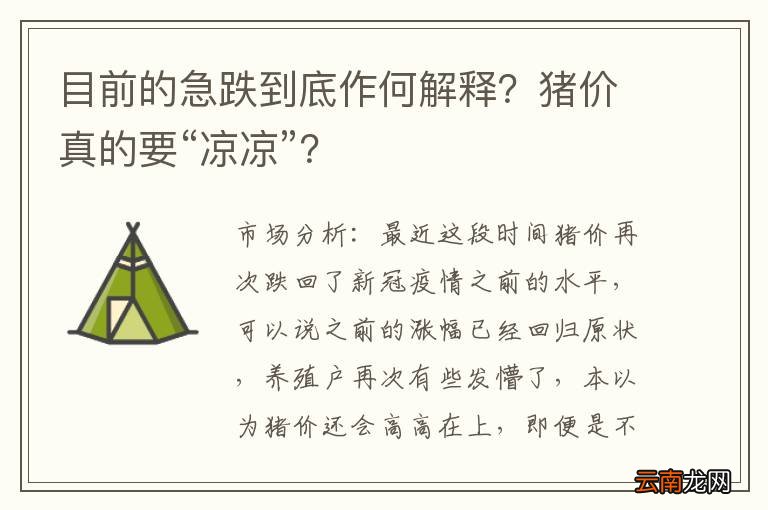 目前的急跌到底作何解释？猪价真的要“凉凉”？