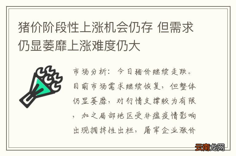 猪价阶段性上涨机会仍存 但需求仍显萎靡上涨难度仍大