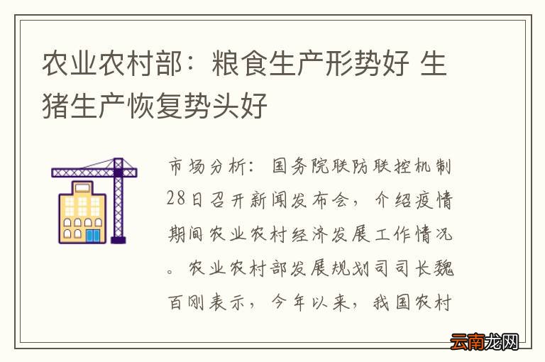 农业农村部：粮食生产形势好 生猪生产恢复势头好