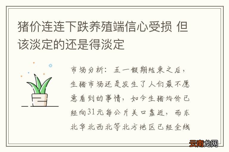 猪价连连下跌养殖端信心受损 但该淡定的还是得淡定