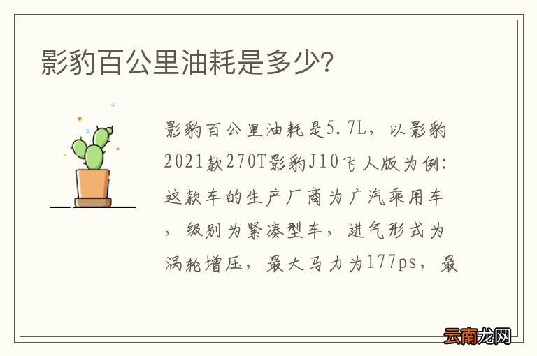 影豹百公里油耗是多少?