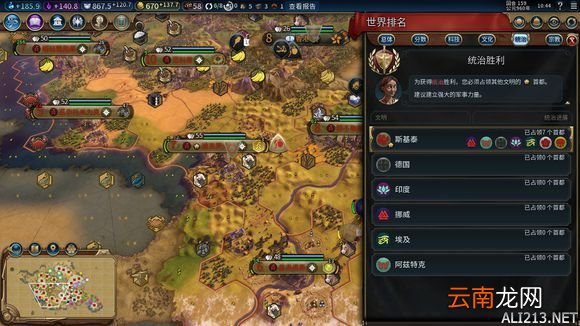 《文明6》神标盘古斯基泰159T征服胜利战报