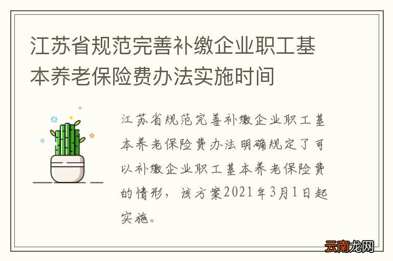 江苏省规范完善补缴企业职工基本养老保险费办法实施时间