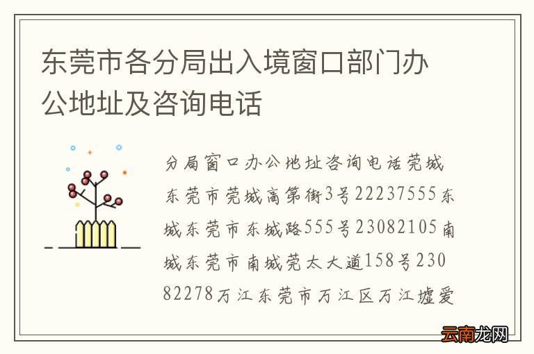 东莞市各分局出入境窗口部门办公地址及咨询电话