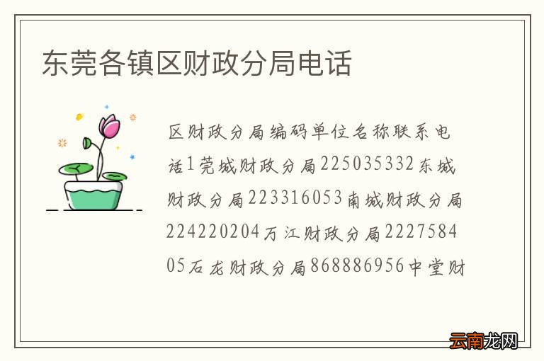 东莞各镇区财政分局电话