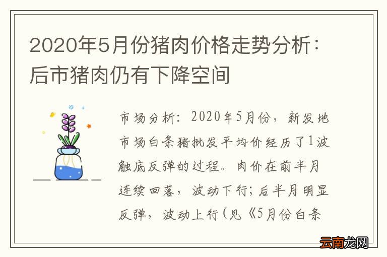 2020年5月份猪肉价格走势分析：后市猪肉仍有下降空间
