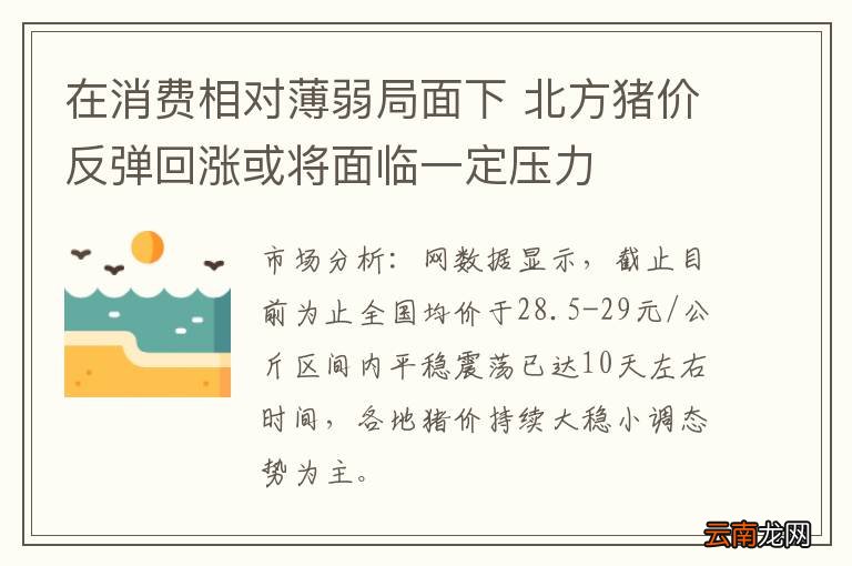 在消费相对薄弱局面下 北方猪价反弹回涨或将面临一定压力