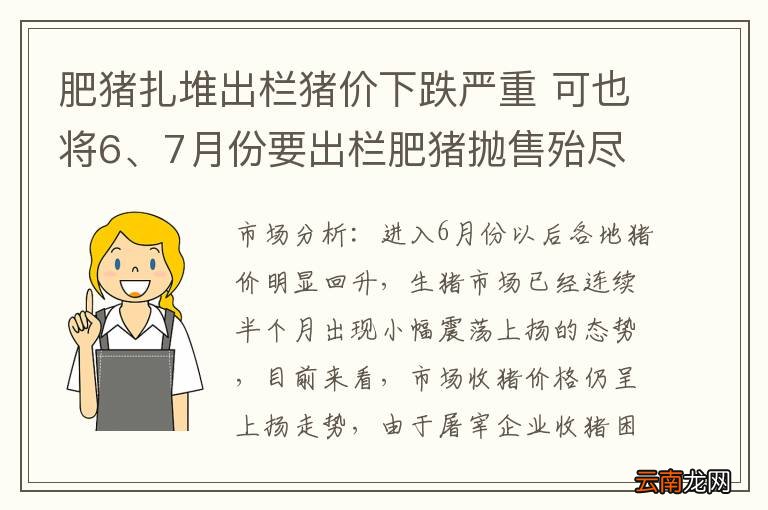 肥猪扎堆出栏猪价下跌严重 可也将6、7月份要出栏肥猪抛售殆尽
