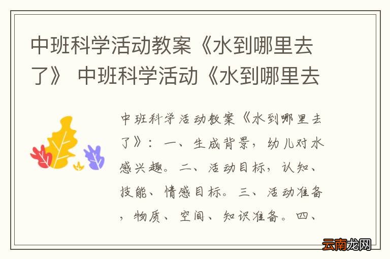 中班科学活动教案《水到哪里去了》 中班科学活动《水到哪里去了》教案