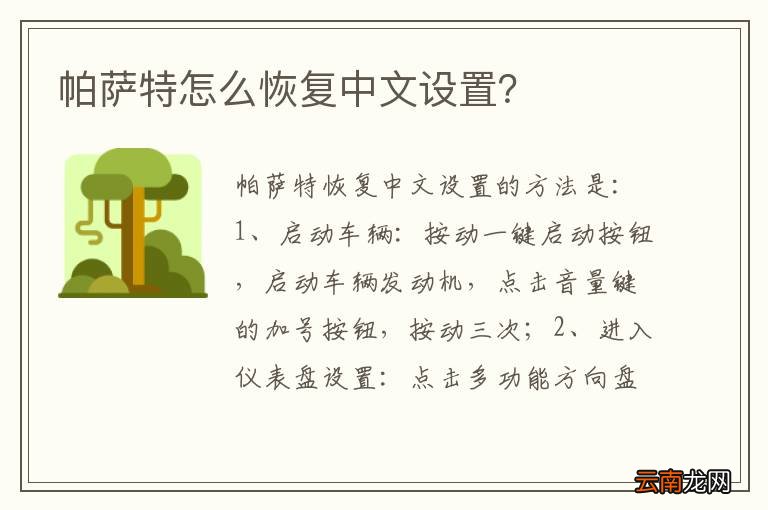 帕萨特怎么恢复中文设置？