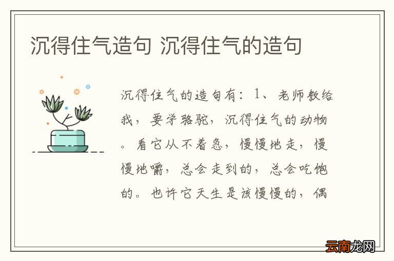 沉得住气造句 沉得住气的造句