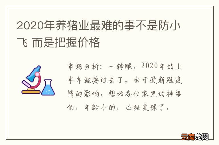 2020年养猪业最难的事不是防小飞 而是把握价格