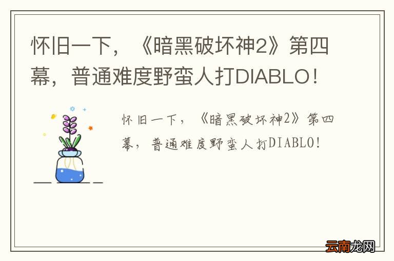 怀旧一下，《暗黑破坏神2》第四幕，普通难度野蛮人打DIABLO！