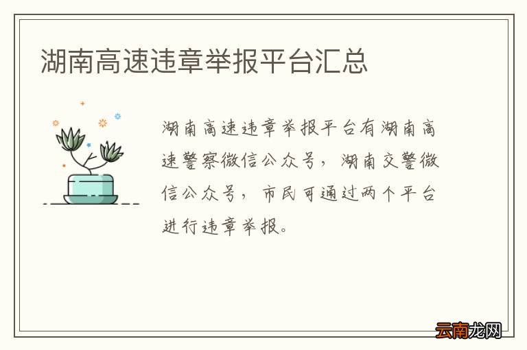 湖南高速违章举报平台汇总