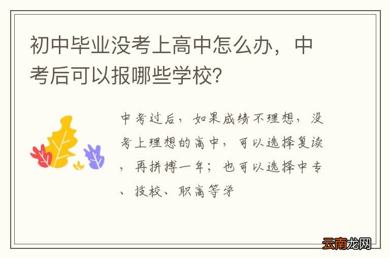 初中毕业没考上高中怎么办，中考后可以报哪些学校？