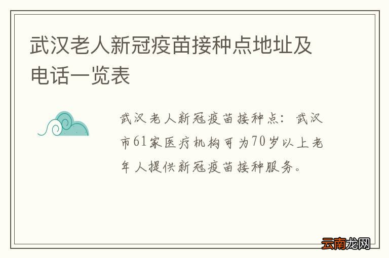 武汉老人新冠疫苗接种点地址及电话一览表