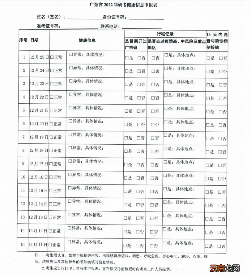 下载入口 广东省2022年研考健康信息申报表