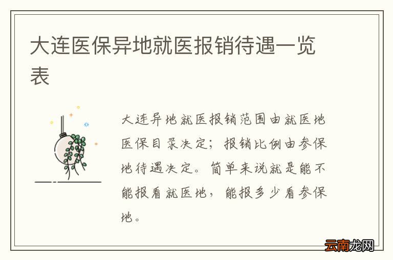 大连医保异地就医报销待遇一览表