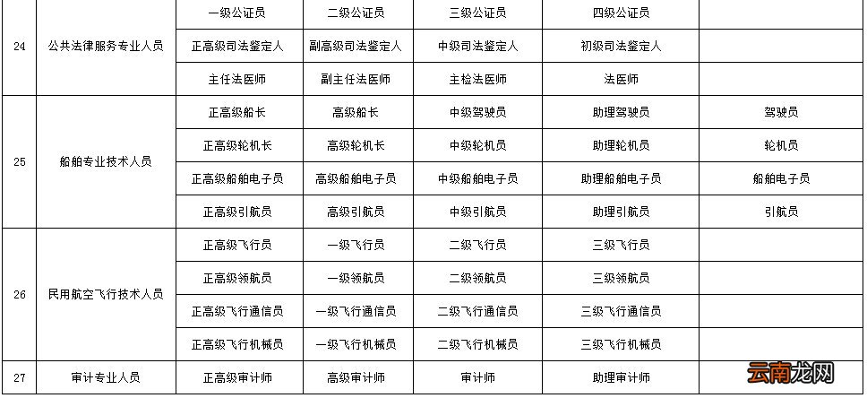 职称类别和职称级别一览表