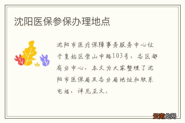 沈阳医保参保办理地点