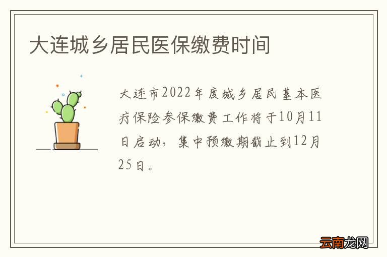 大连城乡居民医保缴费时间