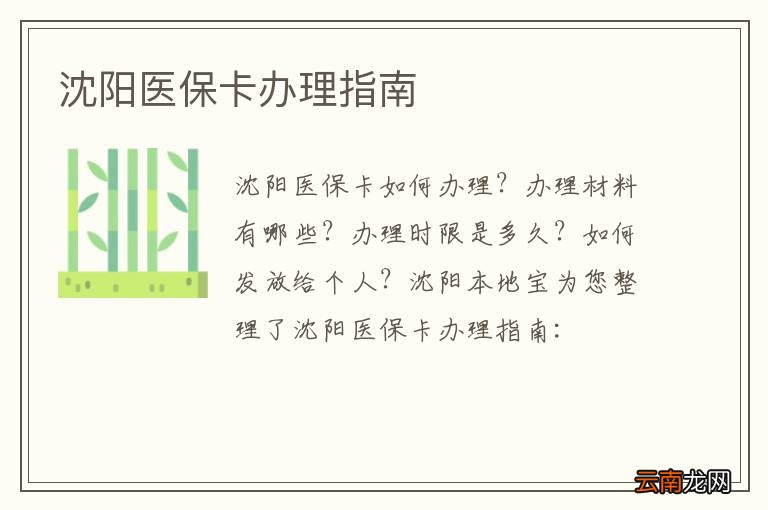 沈阳医保卡办理指南