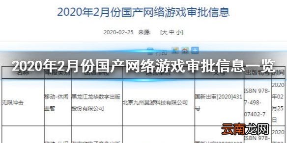 2020年2月份国产网络游戏版号 2月份国产游戏审批信息一览
