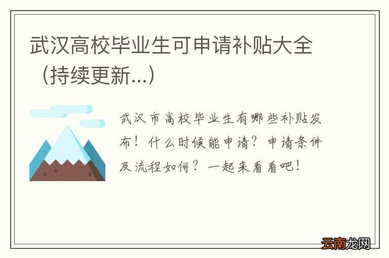 持续更新... 武汉高校毕业生可申请补贴大全
