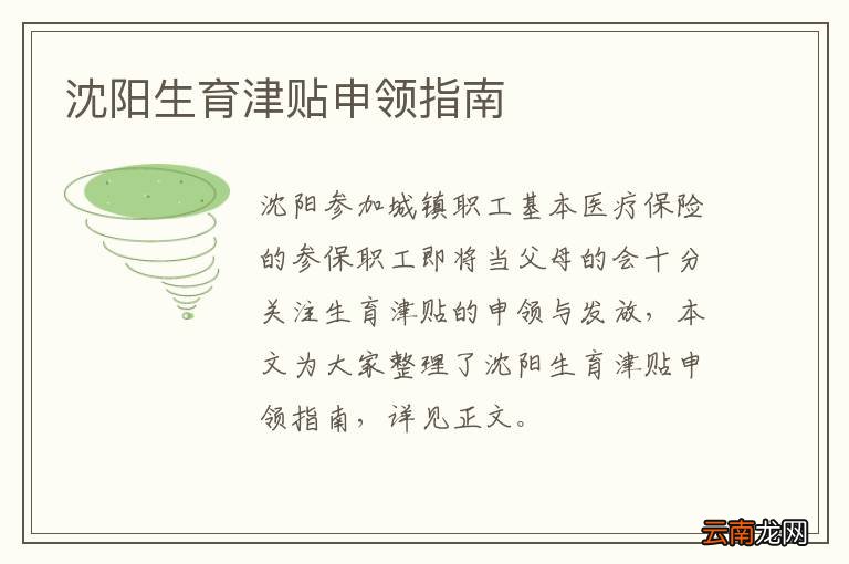 沈阳生育津贴申领指南