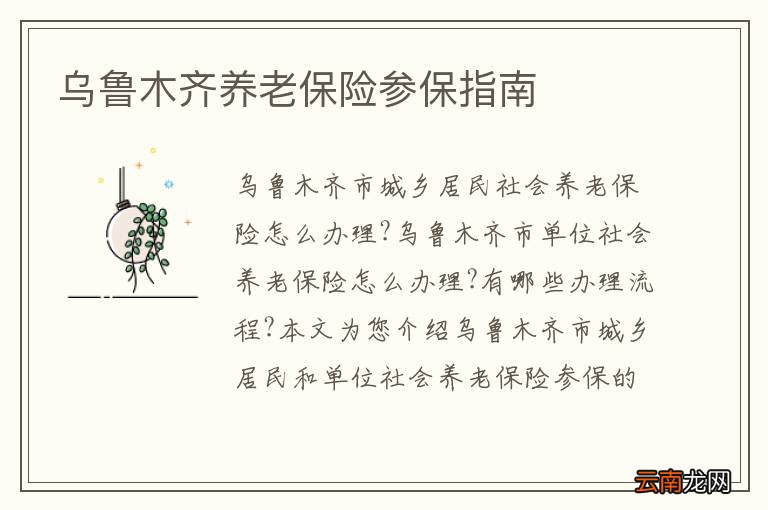 乌鲁木齐养老保险参保指南