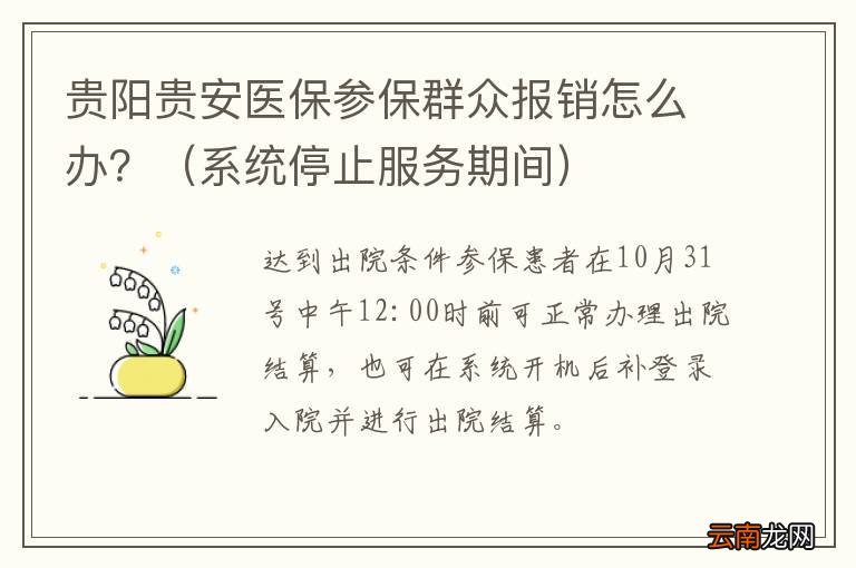 系统停止服务期间 贵阳贵安医保参保群众报销怎么办？