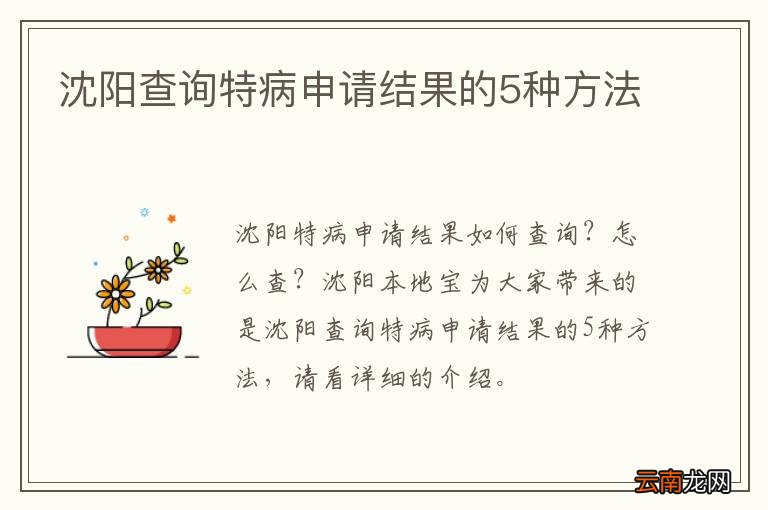 沈阳查询特病申请结果的5种方法