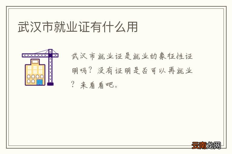 武汉市就业证有什么用