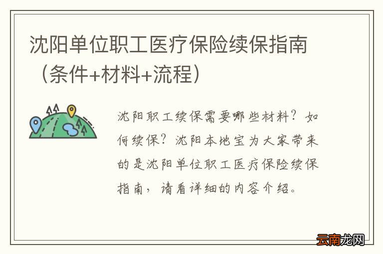 条件+材料+流程 沈阳单位职工医疗保险续保指南