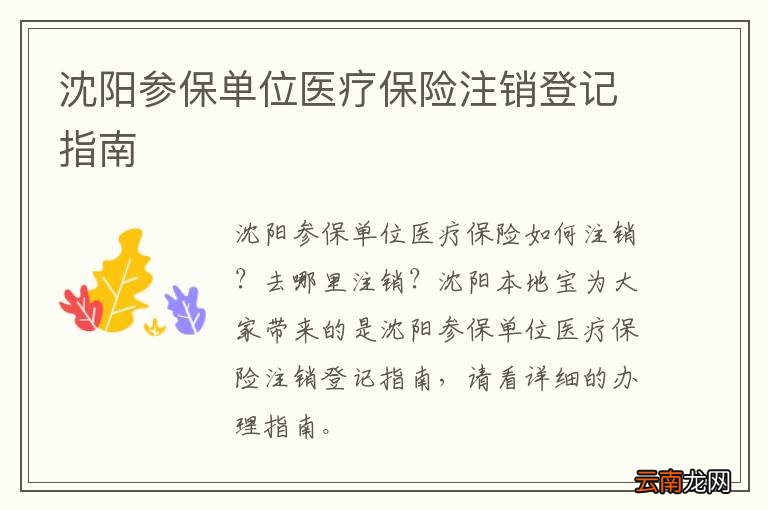 沈阳参保单位医疗保险注销登记指南
