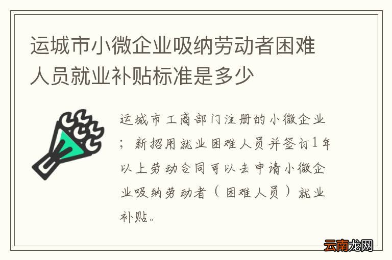 运城市小微企业吸纳劳动者困难人员就业补贴标准是多少