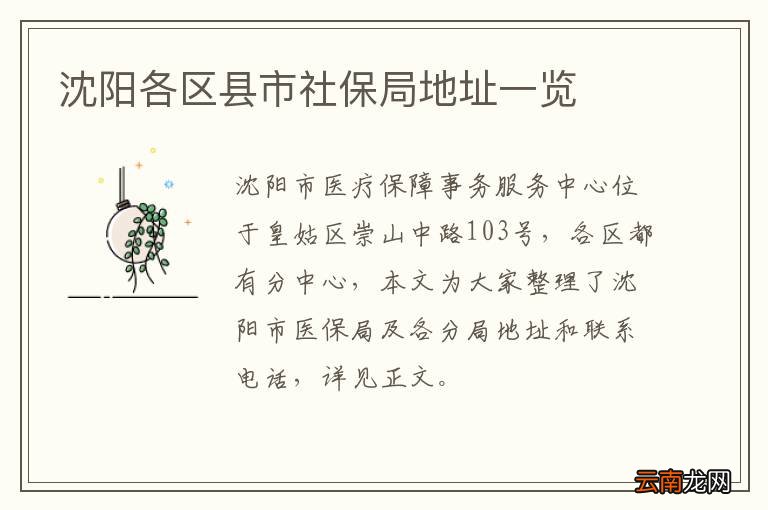 沈阳各区县市社保局地址一览