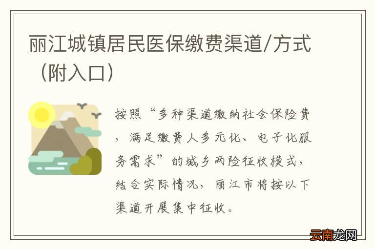 附入口 丽江城镇居民医保缴费渠道/方式