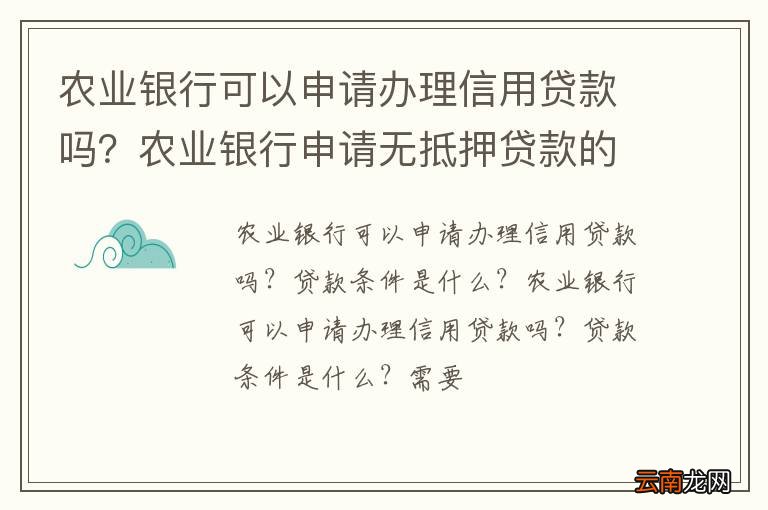 农业银行可以申请办理信用贷款吗？农业银行申请无抵押贷款的条件