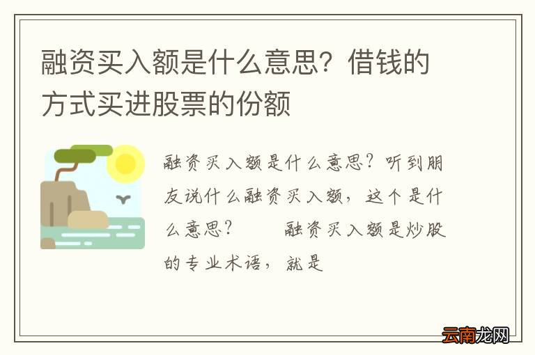 融资买入额是什么意思？借钱的方式买进股票的份额