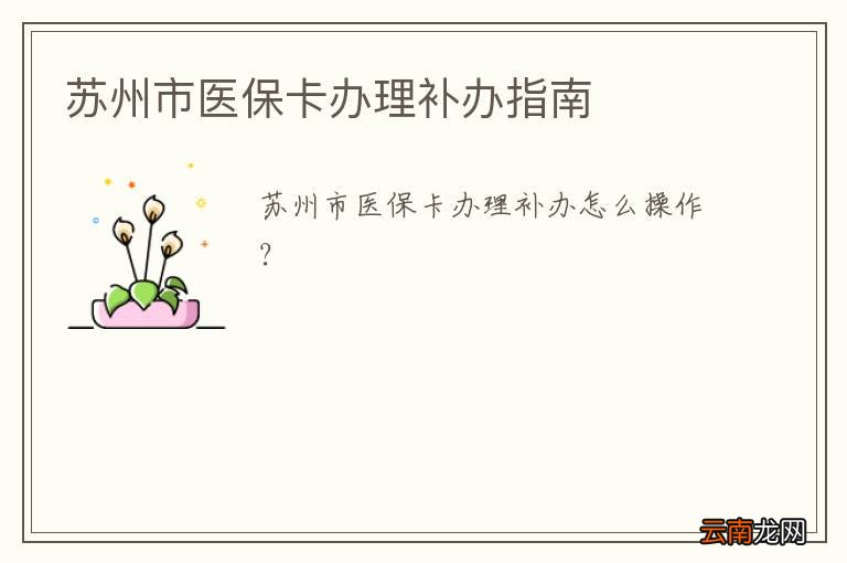 苏州市医保卡办理补办指南
