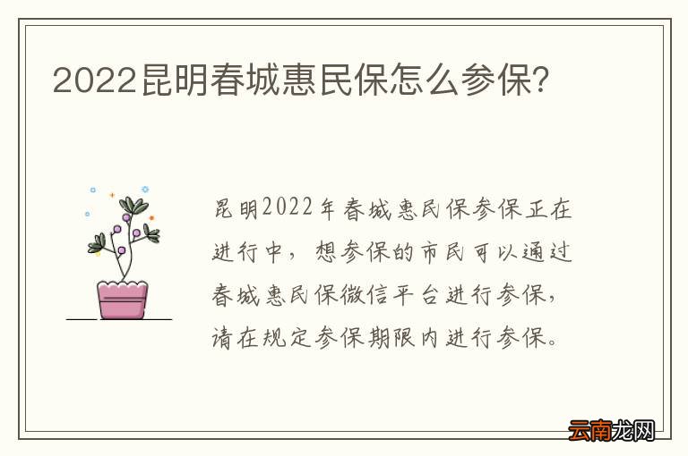 2022昆明春城惠民保怎么参保？