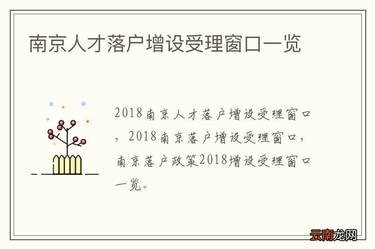 南京人才落户增设受理窗口一览