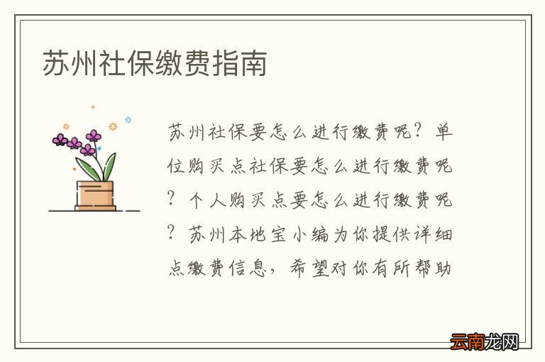 苏州社保缴费指南