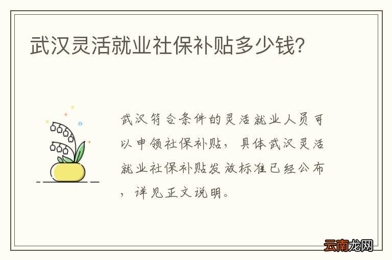 武汉灵活就业社保补贴多少钱？