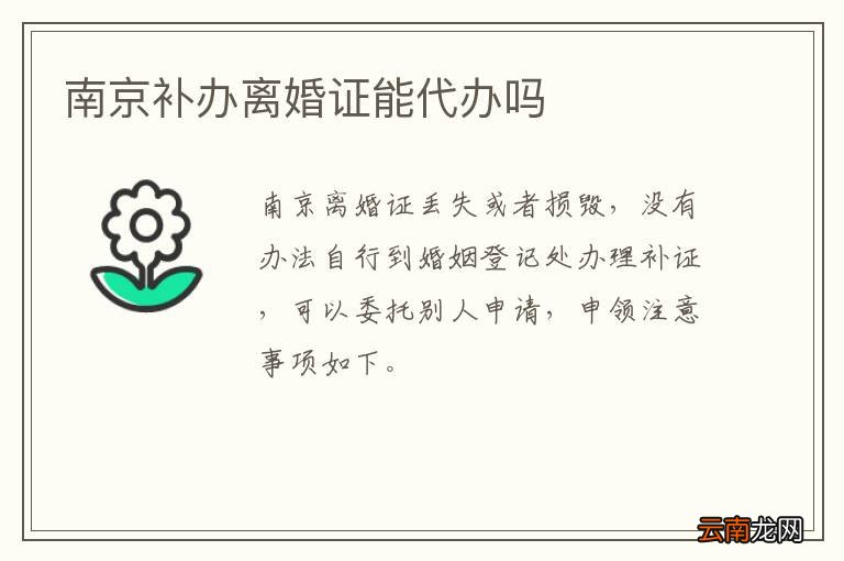 南京补办离婚证能代办吗